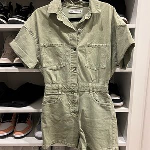 Zara sage green denim romper